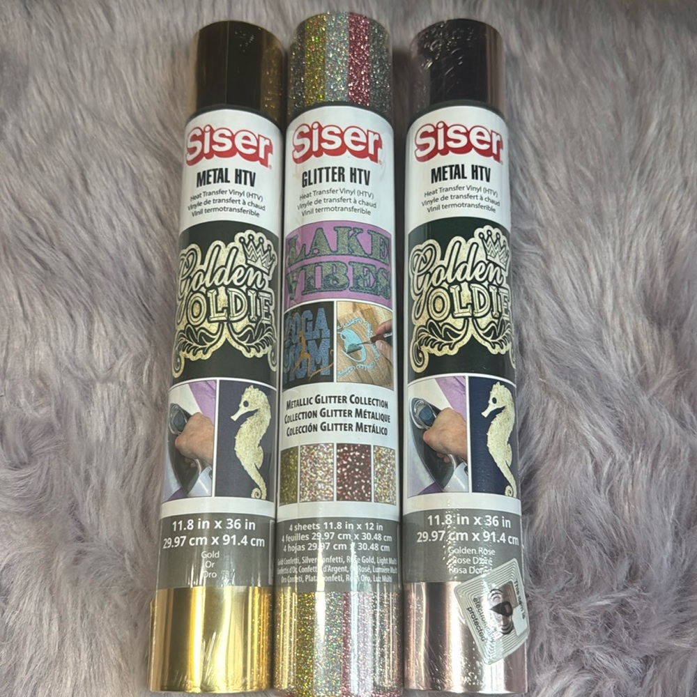 3fer Siser glitter AND metallic heat transfer vinyl sheets rolls- YOU GET 3